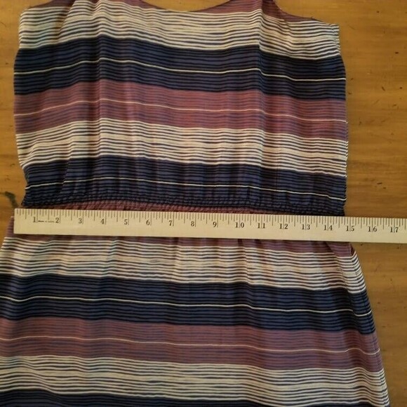 Soo Yung Lee RARE Vintage Silk Dress Striped Sz 8 Hong Kong Blue Brown Sundress - Picture 8 of 15